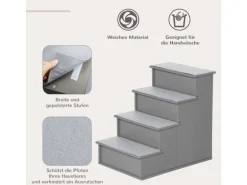 PawHut Haustiertreppe MDF Kurzplüsch Grau 40L x 59B x 54,2H cm