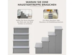 PawHut Haustiertreppe MDF Kurzplüsch Grau 40L x 59B x 54,2H cm