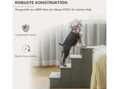PawHut Haustiertreppe MDF Kurzplüsch Grau 40L x 59B x 54,2H cm