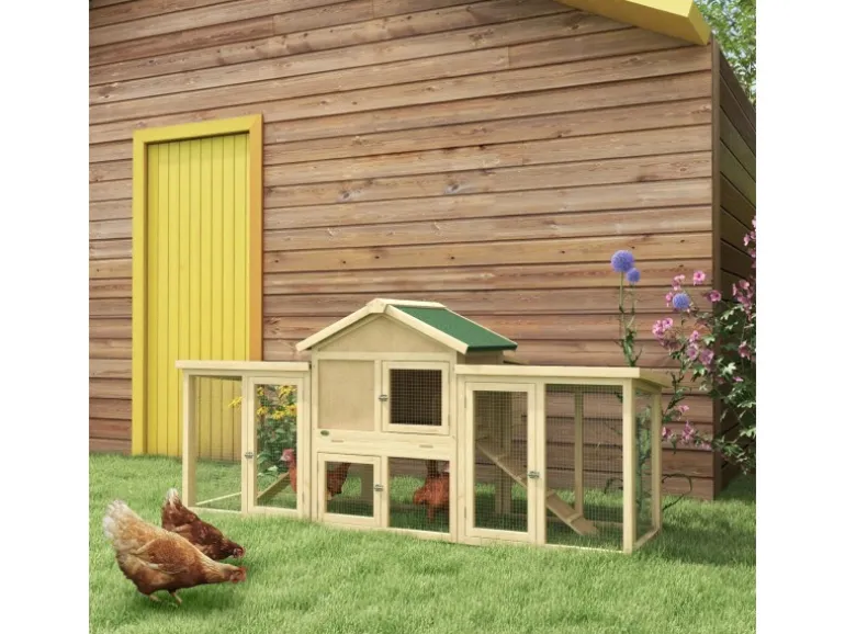 PawHut Hühnerstall 204 x 85 x 93 cm Hühnerhaus mit Freigehege Nistkasten