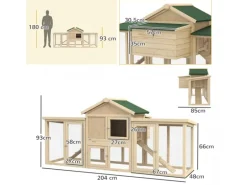 PawHut Hühnerstall 204 x 85 x 93 cm Hühnerhaus mit Freigehege Nistkasten