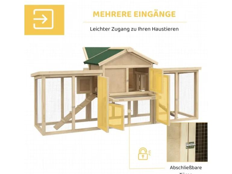 PawHut Hühnerstall 204 x 85 x 93 cm Hühnerhaus mit Freigehege Nistkasten