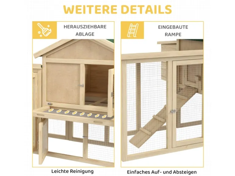 PawHut Hühnerstall 204 x 85 x 93 cm Hühnerhaus mit Freigehege Nistkasten