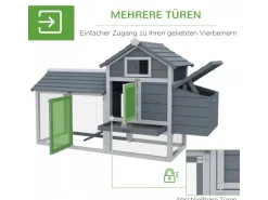 PawHut Hühnerstall mit Tannenholz Rampe Tannenholz Grau 150,5cm x 54cm x 87cm