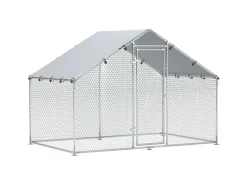 PawHut Hühnerstall Verzinkter Stahl Silber 300L x 170B x 190H cm