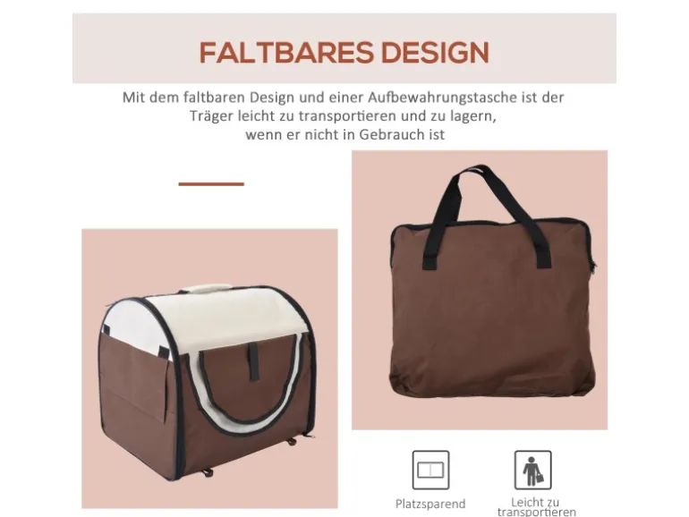PawHut Hundebox Faltbar mit Kissen Reisetasche Wasserdicht Kaffee 61 x 46 x 51cm