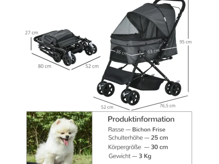 PawHut Hundebuggy für Kleine Hunde und Katzen