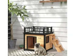 PawHut Hundehütte mit Balkon 121 x 77 x 78 cm