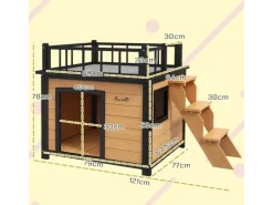 PawHut Hundehütte mit Balkon 121 x 77 x 78 cm