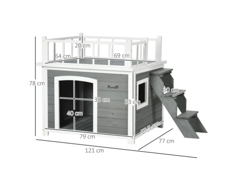 PawHut Hundehütte mit Treppe 121 x 77 x 78 cm