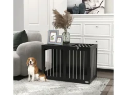 PawHut Hundekäfig Hundehütte Stahl MDF Schwarz 80L x 50B x 56,5H cm