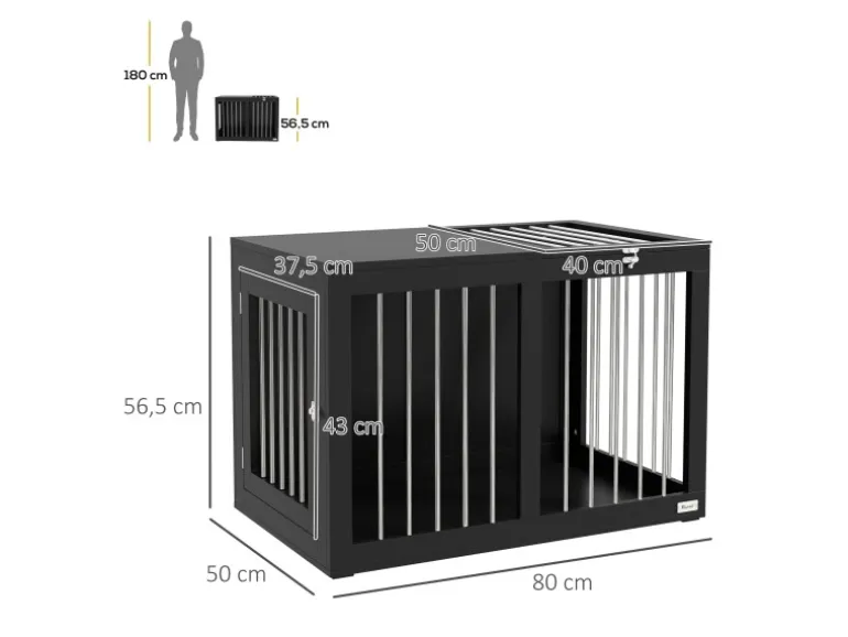 PawHut Hundekäfig Hundehütte Stahl MDF Schwarz 80L x 50B x 56,5H cm