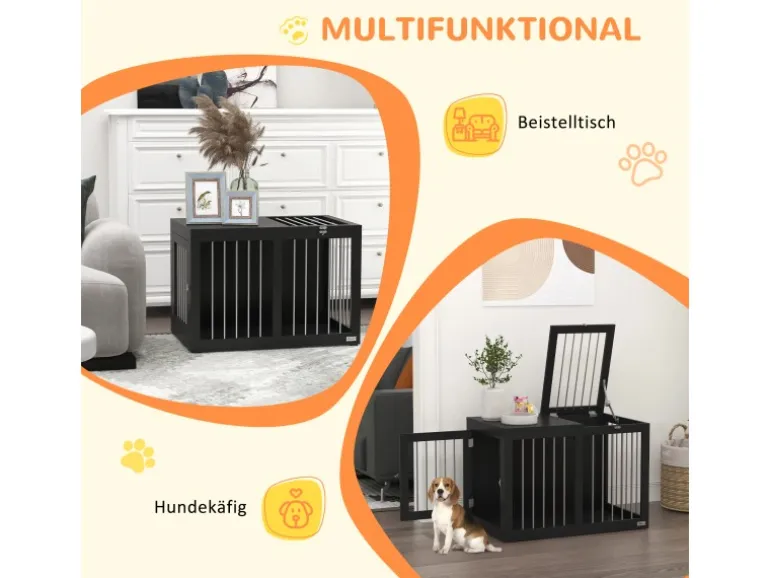 PawHut Hundekäfig Hundehütte Stahl MDF Schwarz 80L x 50B x 56,5H cm