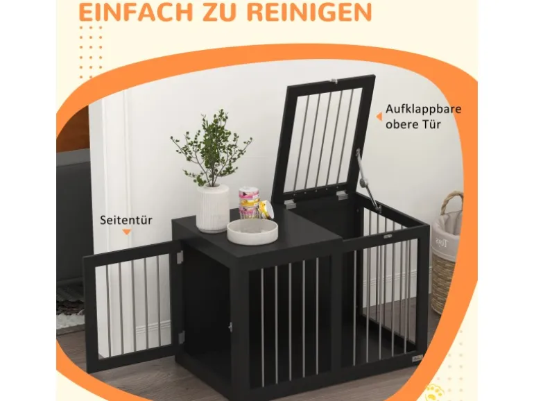 PawHut Hundekäfig Hundehütte Stahl MDF Schwarz 80L x 50B x 56,5H cm