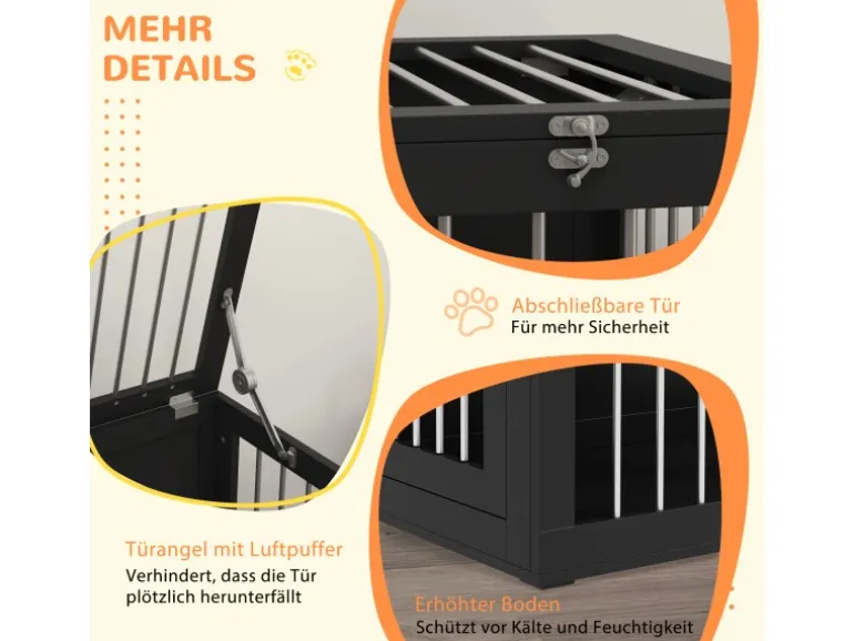 PawHut Hundekäfig Hundehütte Stahl MDF Schwarz 80L x 50B x 56,5H cm