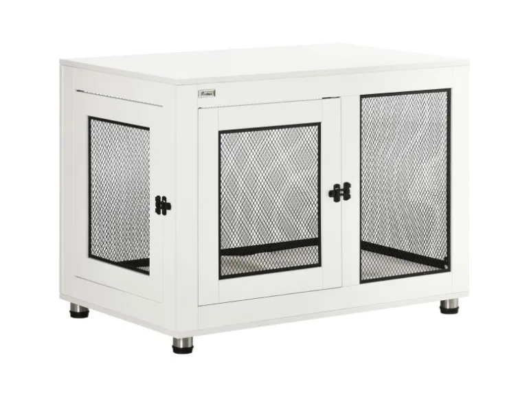PawHut Hundekäfig Indoor mit Kissen 2 Türen Weiß 94 x 60 x 71,5 cm