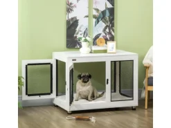 PawHut Hundekäfig Indoor mit Kissen 2 Türen Weiß 94 x 60 x 71,5 cm