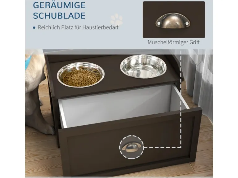 PawHut Hundenapf 2 x 2L Futternapf Erhöht mit Schublade