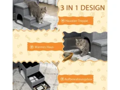 PawHut Hundetreppe 3 Stufige mit Höhle Stauraum Kissen