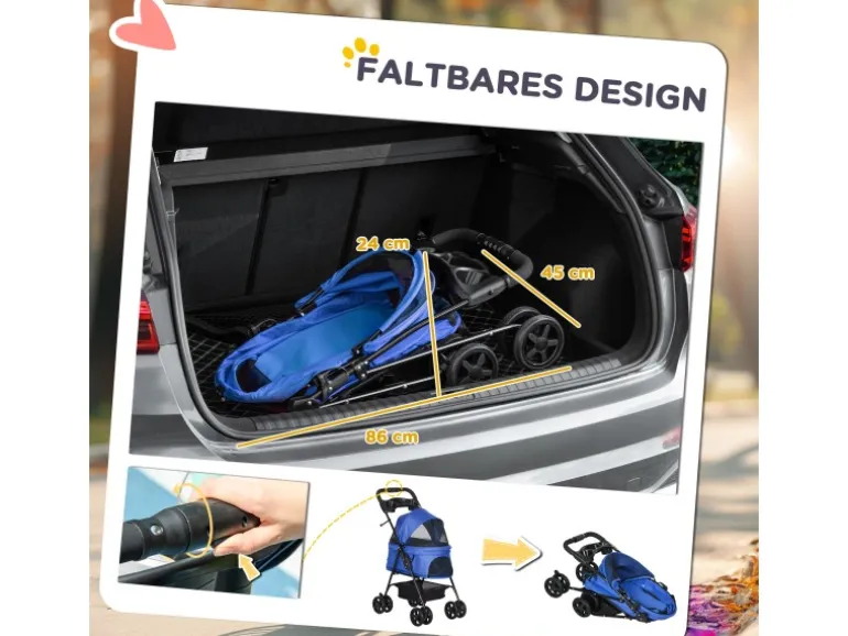 PawHut Hundewagen mit Klappfunktion Becherhalter