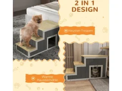 PawHut 2-in-1 Hundetreppe mit Höhle 3 Stufen