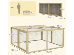 PawHut Kaninchenstall Klappbar mit Freilaufgehege 120 x 120x57 m
