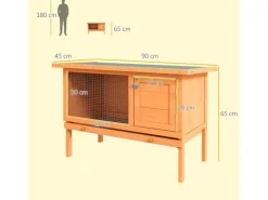 PawHut Kaninchenstall Tannenholz Metall Natur 90cm x 45cm x 65cm