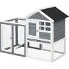 PawHut Kaninchenstall Tannenholz Grau Weiß Schwarz 122 x 62,6 x 92 cm