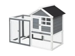 PawHut Kaninchenstall Tannenholz Grau Weiß Schwarz 122 x 62,6 x 92 cm