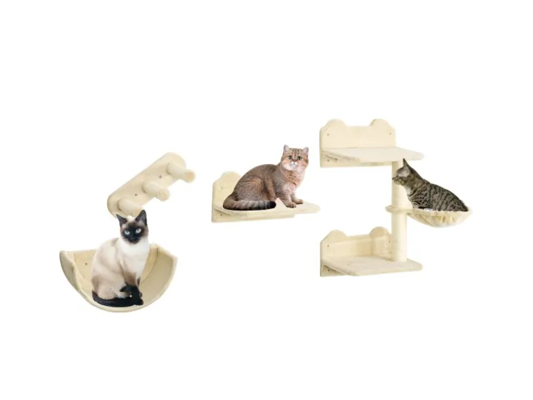 PawHut Katzen Kletterwand Spanplatte Polyester Beige 40L x 28B x 73H cm