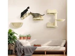 PawHut Katzen Kletterwand Spanplatte Polyester Beige 40L x 28B x 73H cm