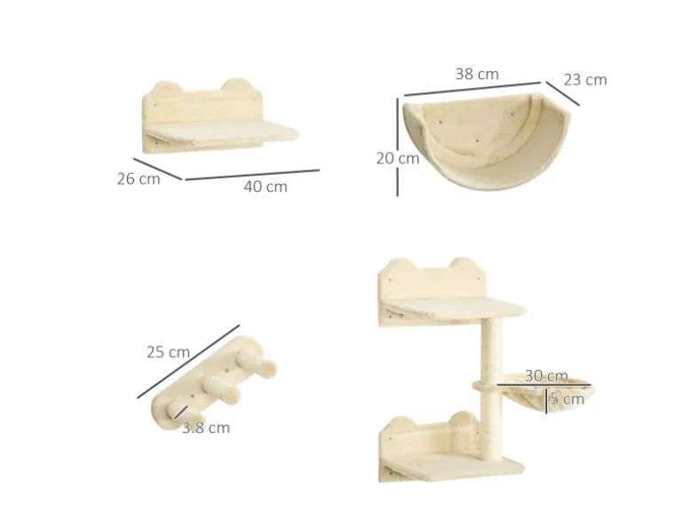 PawHut Katzen Kletterwand Spanplatte Polyester Beige 40L x 28B x 73H cm