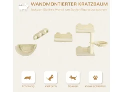 PawHut Katzen Kletterwand Spanplatte Polyester Beige 40L x 28B x 73H cm
