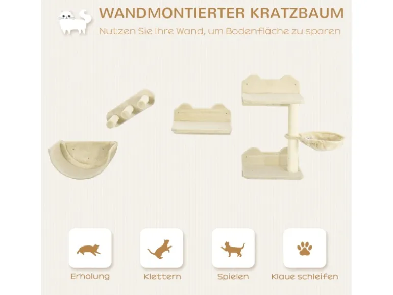PawHut Katzen Kletterwand Spanplatte Polyester Beige 40L x 28B x 73H cm