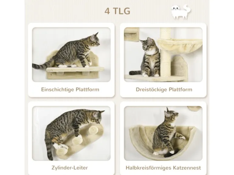PawHut Katzen Kletterwand Spanplatte Polyester Beige 40L x 28B x 73H cm