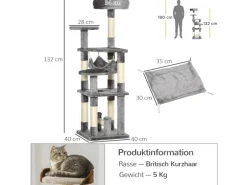 PawHut Katzenbaum Kletterbaum Kratzbaum Hängematte L40 x B40 x H132 cm
