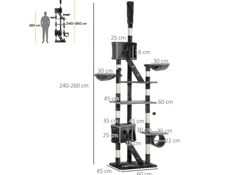 PawHut Katzenkratzbaum 240-260 cm Deckenhoch mit Sisalseil