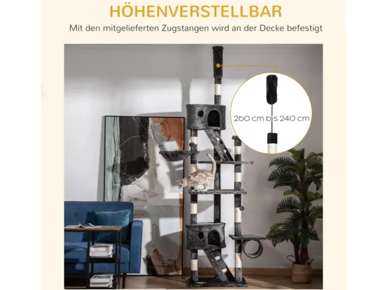 PawHut Katzenkratzbaum 240-260 cm Deckenhoch mit Sisalseil