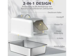 PawHut Katzentoilette Edelstahl Kunststoff Weiß 40,5L x 60,5B x 41,5H cm