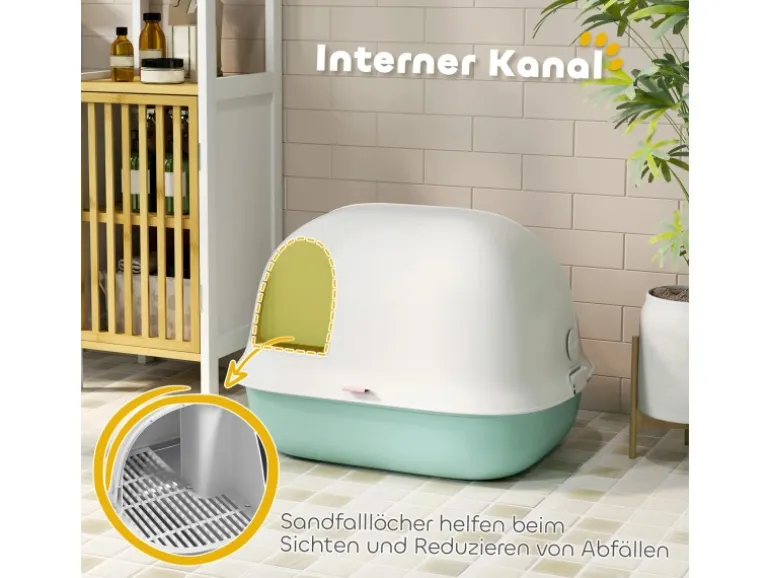 PawHut Katzentoilette mit Deckel Kunststoff 58L x 46B x 39H cm