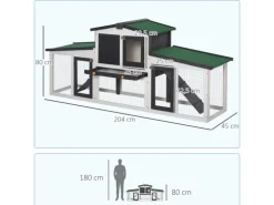 PawHut Kleintierstall mit Freigehege 204 x 45 x 80 cm