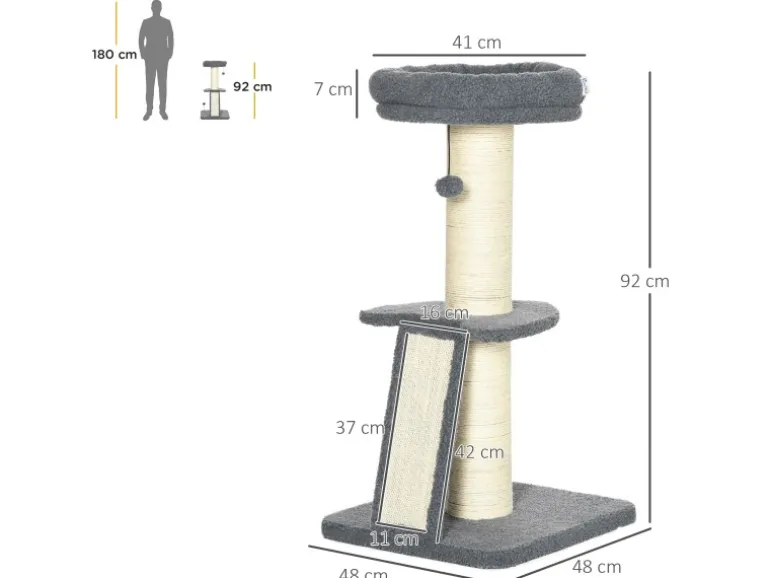 PawHut Kratzbaum 92H cm mit Kratzbrett und Spielball