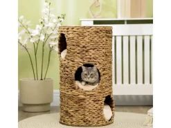 PawHut Kratzbaum Kratztonne mit 3 Höhlen Kissen