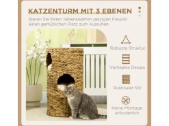 PawHut Kratzbaum Kratztonne mit 3 Höhlen Kissen