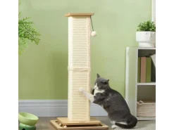 PawHut Kratzstamm Kratzsäule MDF Sisal Eiche 39,5L x 39,5B x 87H cm