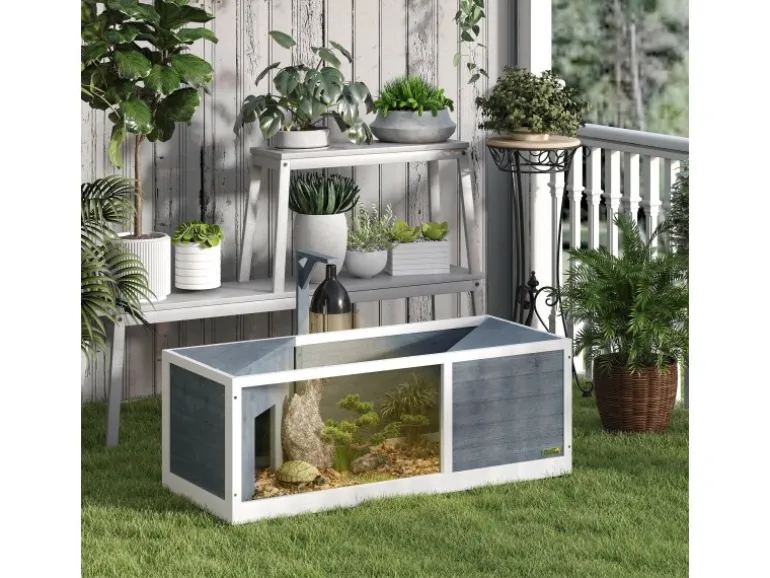PawHut Schildkrötenhaus Tannenholz Pmma Grau 120L x 50B x 40H cm