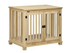 Pawhut Tierkäfig aus Holz mit Kissen Naturholz Cremeweiß 82,5 x 57 x 72 cm