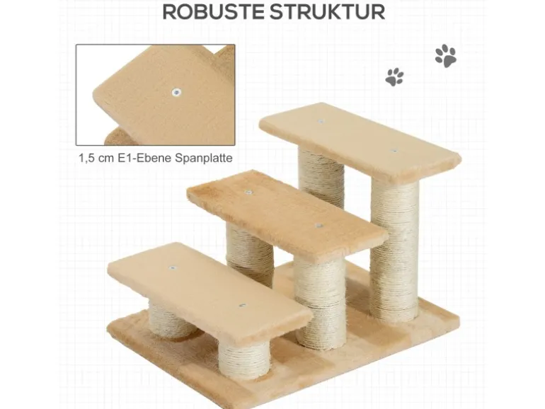PawHut Tiertreppe 3 Stufen Treppe für Katze und Hunde 45 x 35 x34cm