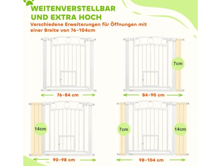 PawHut Türschutzgitter 76-104 cm Absperrgitter Stahl PA Weiß 76-104L x 77H cm
