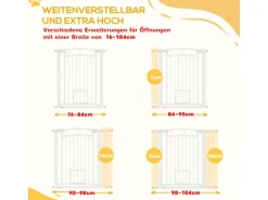PawHut Türschutzgitter Stahl Kunststoff Weiß 76-104L x 96H cm